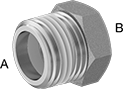 Image of Product. Male x Female. Front orientation. Contains Annotated. Pipe and Fittings. Low-Pressure Stainless Steel Threaded Pipe Fittings with Sealant, Bushing Straight Reducing Adapters, Male, Female, Threaded Fitting Connection, Hex Body.