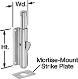 Image of Product. Front orientation. Contains Annotated. Slide-Bolt Latches. Foot-Operated Slide-Bolt Latches.