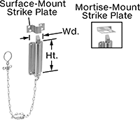 Image of Product. Front orientation. Contains Annotated, Inset. Slide-Bolt Latches. Chain-Grip Spring-Loaded Slide-Bolt Latches , Style A.
