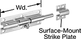 Image of Product. Front orientation. Contains Annotated. Slide-Bolt Latches. Lift-and-Drop Barrel Padlockable Slide-Bolt Latches, Zinc-Plated Steel, Style A.
