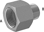 Image of Product. Female x Male. Front orientation. Contains Annotated. Pipe and Fittings. Low-Pressure Stainless Steel Threaded Pipe Fittings, Straight Reducing Adapters with Gasket, Female, Male, Threaded Fitting Connection, Hex Body.