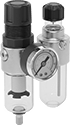 Image of Product. Front orientation. Compressed Air Filter/Regulator/Lubricators. Chemical-Resistant Compressed Air Filter/Regulator/Lubricators (FRLs) , Stacked Components.