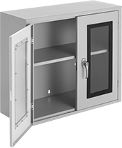 Image of Product. Style B. Front orientation. Cabinets. Wall-Mount Shelf Cabinets with Clear-View Doors, Stationary, Assembled, Style B.
