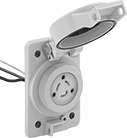 Image of Product. Front orientation. Power Connectors. Vibration-Resistant Washdown Turn-Lock Connectors, Outlet-Box-Mount Female Receptacles with Attached Cover, Single.