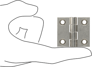 Image of Product. Side1 orientation. Contains SizingReference. Surface-Mount Hinge with Holes, Nonremovable Pin, 316 Stainless Steel, 1-1/2" x 13/16" Door Leaf.