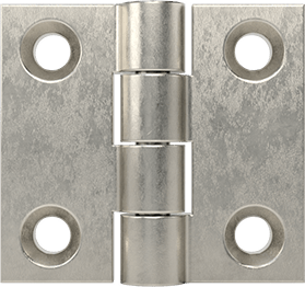 Image of Product. Front orientation. Surface-Mount Hinge with Holes, Nonremovable Pin, 316 Stainless Steel, 1-1/2" x 13/16" Door Leaf.