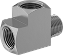 Image of Product. Female × Female × Male. Front orientation. Pipe and Fittings. High-Pressure Brass and Bronze Threaded Pipe Fittings for Drinking Water, Right Angle Tee Adapters, Male, Threaded Fitting Connection, Female, Square Body.