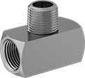 Image of Product. Female × Male × Female. Front orientation. Pipe and Fittings. High-Pressure Brass and Bronze Threaded Pipe Fittings for Drinking Water, Inline Tee Adapters, Threaded Fitting Connection, Female, Male, Square Body.