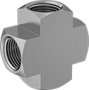 Image of Product. Female. Front orientation. Pipe and Fittings. High-Pressure Brass and Bronze Threaded Pipe Fittings for Drinking Water, Cross Connectors, Female, Threaded Fitting Connection.