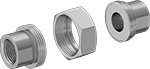 Image of System. Exploded View. Front orientation. Exploded view. Pipe and Fittings. High-Pressure Brass and Bronze Threaded Pipe Fittings for Drinking Water, Union Straight Connectors, Female, Threaded Fitting Connection, Hex Body.
