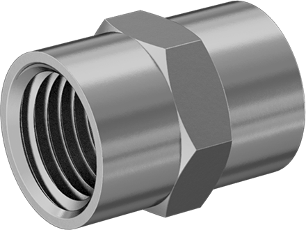 Image of Product. Front orientation. Threaded Brass Pipe Fitting for Drinking Water, High-Pressure, Straight Connector, 1/4 NPTF Female.