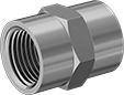 Image of Product. Female. Front orientation. Pipe and Fittings. High-Pressure Brass and Bronze Threaded Pipe Fittings for Drinking Water, Straight Connectors, Female, Threaded Fitting Connection, Hex Body.