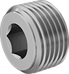 Image of Product. Male. Front orientation. Pipe and Fittings. High-Pressure Brass and Bronze Threaded Pipe Fittings for Drinking Water, Hex-Drive Plugs, Male, Threaded Fitting Connection.