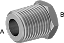 Image of Product. Male × Female. Front orientation. Contains Annotated. Pipe and Fittings. High-Pressure Brass and Bronze Threaded Pipe Fittings for Drinking Water, Bushing Straight Reducing Adapters, Male, Female, Threaded Fitting Connection, Hex Body.