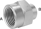 Image of Product. Female × Female. Front orientation. Contains Annotated. Pipe and Fittings. High-Pressure Brass and Bronze Threaded Pipe Fittings for Drinking Water, Straight Reducers, Female, Threaded Fitting Connection, Hex Body.