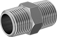 Image of Product. Male. Front orientation. Pipe and Fittings. High-Pressure Brass and Bronze Threaded Pipe Fittings for Drinking Water, Straight Connectors, Male, Threaded Fitting Connection, Hex Body.
