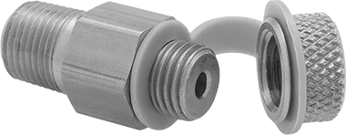 Image of Product. Brass. Front orientation. Brass Pressure Test Fitting, 1/4 NPT Male x 3/8"-24 UNF Male.