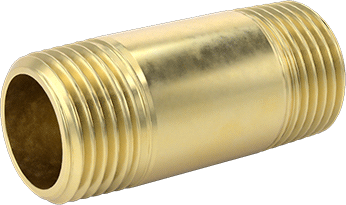 Image of Product. Front orientation. Brass Threaded Pipe Nipple for Drinking Water, High-Pressure, Threaded on Both Ends, 3/8 NPT, 1-1/2" Long.