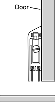 Image of ProductInUse. Mounted with Door Open. Front orientation. CrossSection view. Contains Annotated. Weatherstripping. Self-Adjusting Bottom-Mount Weatherstripping.