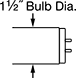 Image of Specification. Front orientation. Contains Annotated. Bi-Pin-Base Tubular Light Bulbs, T12 Bulb Shape.