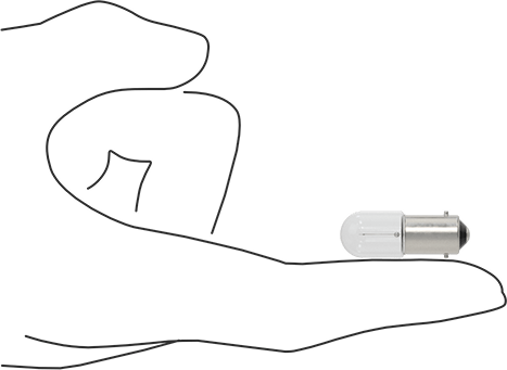 Image of Product. Side1 orientation. Contains SizingReference. Miniature Light Bulb, Bayonet Base, Single Contact, Tubular, Trade No. 755.