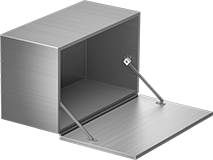 Image of ProductInUse. Front orientation. Lid Supports. Lid Supports, Side Mount, Opens Down.
