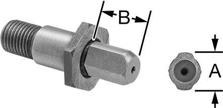 Image of Product. Front orientation. Contains Annotated, MultipleImages. Threaded Locating Pin, 1/4" Diameter x 7/16" High Diamond Head, 1/4"-20 Thread.