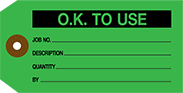 Image of Product. Front orientation. Tags. Material Tracking Tags, OK to Use.