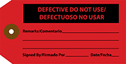 Image of Product. Front orientation. Tags. Material Tracking Tags, Defective Do Not Use/Defectuoso No Usar.