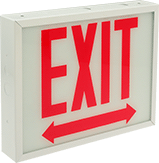 Image of Product. Front orientation. Signs. Backlit Exit Signs, Exit with Arrow (Left and Right)—Red Message on Front.