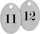 Image of Product. Front orientation. Tags. Made-to-Order Sequentially Numbered Metal Tags, Oval.