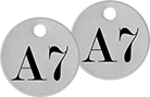 Image of Product. Front orientation. Tags. Made-to-Order Identically Numbered and Lettered Metal Tags, Round.