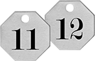 Image of Product. Front orientation. Tags. Made-to-Order Sequentially Numbered Metal Tags, Octagon.