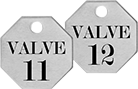 Image of Product. Front orientation. Tags. Made-to-Order Sequentially Numbered Metal Tags with Message, Octagon.