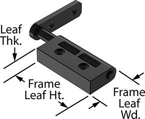 Image of Product. Front orientation. Contains Annotated. 360 Degree Friction Hinge, Side Door Mount, Black Zinc, 7/16" x 1-3/8" Door Leaf.