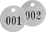 Image of Product. Front orientation. Tags. Sequentially Numbered Metal Tags, Round.