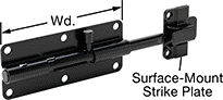 Image of Product. Padlockable Black Zinc-Plated Steel. Front orientation. Contains Annotated. Slide-Bolt Latches. Self-Aligning Slide-Bolt Latches , Zinc-Plated Steel, Black, Padlockable.