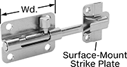 Image of Product. Nonlocking Stainless Steel. Front orientation. Contains Annotated. Slide-Bolt Latches. Self-Aligning Slide-Bolt Latches , 304 Stainless Steel, Nonlocking.