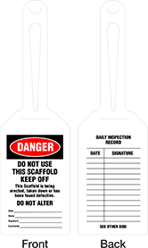 Image of Product. Notched-Loop Tag Holder. Front orientation. Contains Annotated, MultipleImages. Danger—Do Not Use This Scaffold Keep Off. Inspection Record Tags.