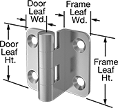 Image of Product. Front orientation. Contains Annotated. Hinges. Semi-Concealed Cabinet Hinges, Style 2.