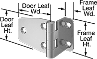 Image of Product. Front orientation. Contains Annotated. Hinges. Semi-Concealed Cabinet Hinges, Style 3.