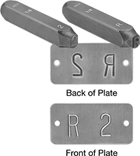 Image of Product. Front orientation. Contains Annotated. Stamps. Steel Stamp, Raised Character.