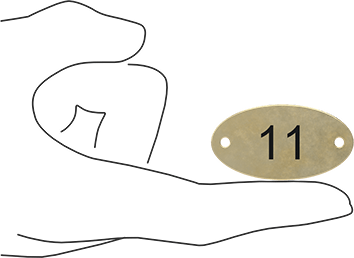 Image of Product. Side1 orientation. Contains SizingReference. Numbered Plate, Brass, 1" High x 1-7/8" Wide.