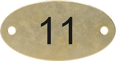 Image of Product. Front orientation. Numbered Plate, Brass, 1" High x 1-7/8" Wide.