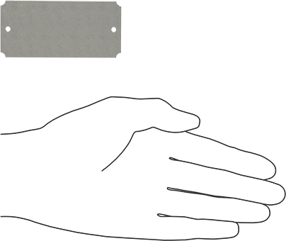 Image of Product. Side1 orientation. Contains SizingReference. Numbered Plate, with Message, 304 Stainless Steel, 1-7/16" High x 3-1/16" Wide.