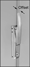 Image of ProductInUse. Door Offset. Front orientation. Contains Annotated, Border. Push-to-Close Latches. Edge-Mount Keyed Push-to-Close Latches with Handle.