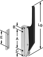 Image of Product. With Black Plastic Handle. Front orientation. Contains Annotated. Push-to-Close Latches. Edge-Mount Keyed Push-to-Close Latches with Handle, Chrome-Plated Zinc—Polished, With Black Plastic Handle.
