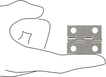 Image of Product. Side1 orientation. Contains SizingReference. Surface-Mount Hinge with Holes, Polished 304 Stainless Steel, Nonremovable Pin, 1.5" x 5/8" Leaves.