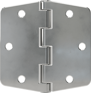 Image of Product. Back orientation. Surface-Mount Hinge with Holes, Polished 304 Stainless Steel, Nonremovable Pin, 3" x 1-1/2" Leaves.