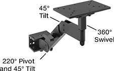 Image of Specification. Front orientation. Contains Annotated. Positioning Arms. Swing-Joint Positioning Arms, Ready-to-Use Arms with Mounting Plate, Wall Mount, Style A.